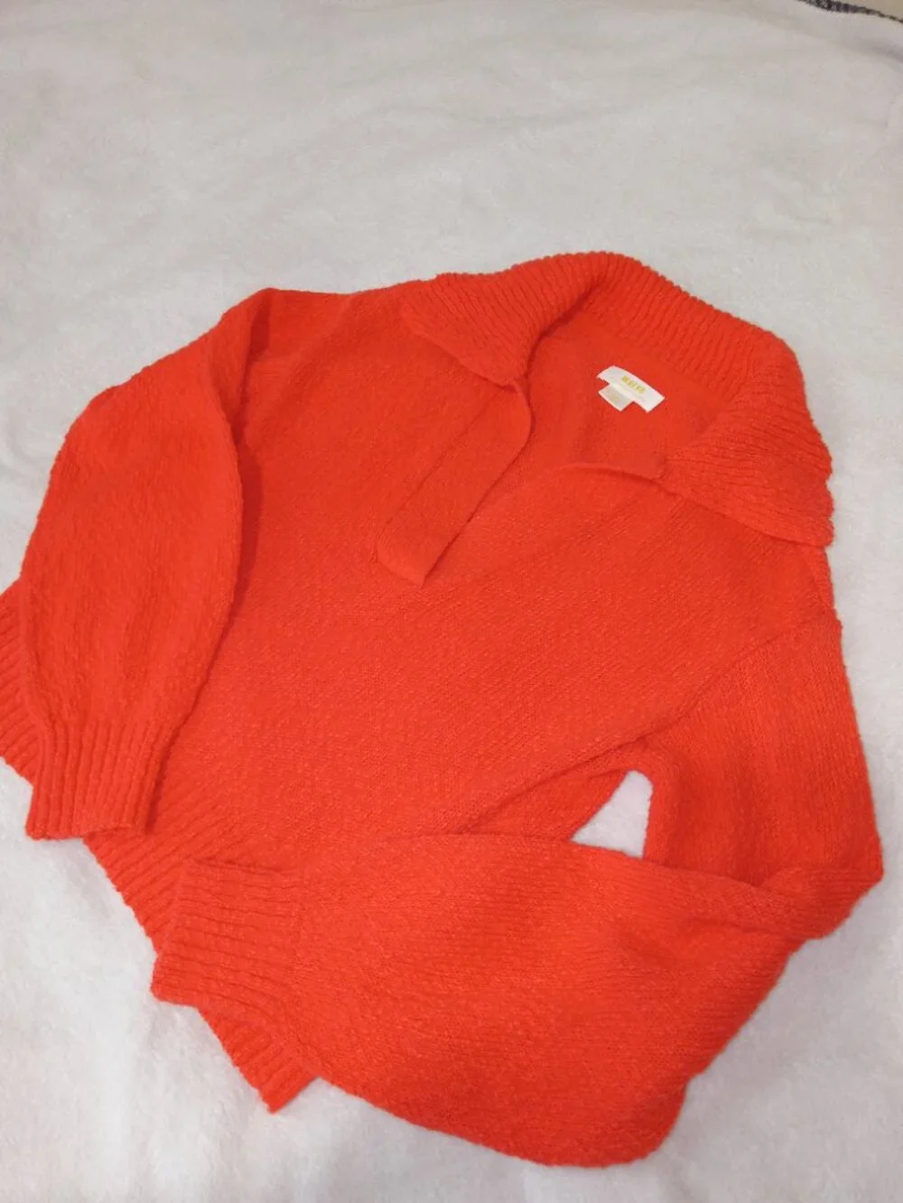 Anthropologie Sweater Womens XS Maeve V Neck Polo Hot Lava Pullover Knit - Picture 7 of 11